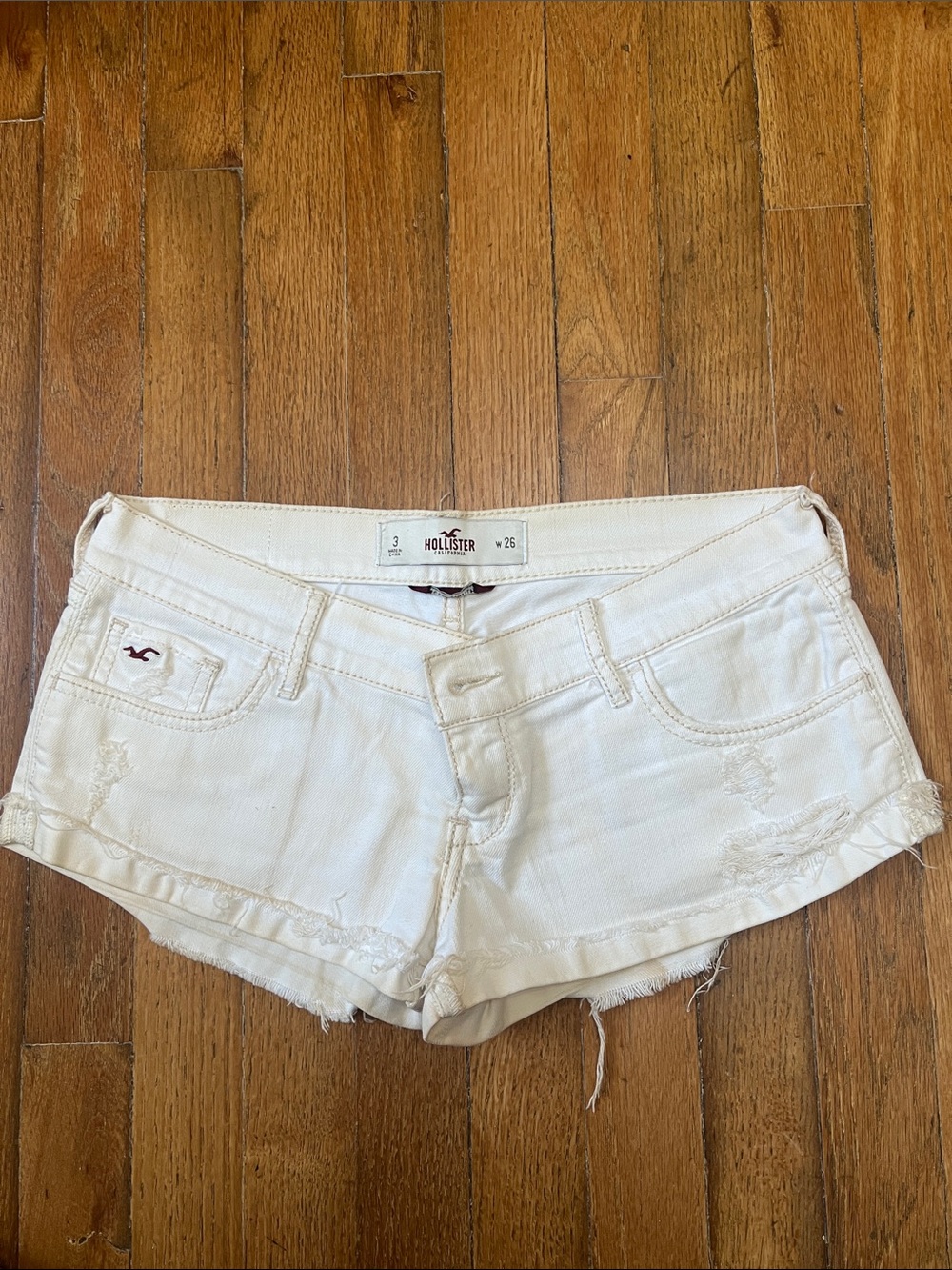 Hollister White Women's Distressed Low-Rise Denim Shorts